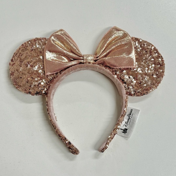Disney Minnie Mouse Ears Rose Gold Sequin Headband - Picture 1 of 3